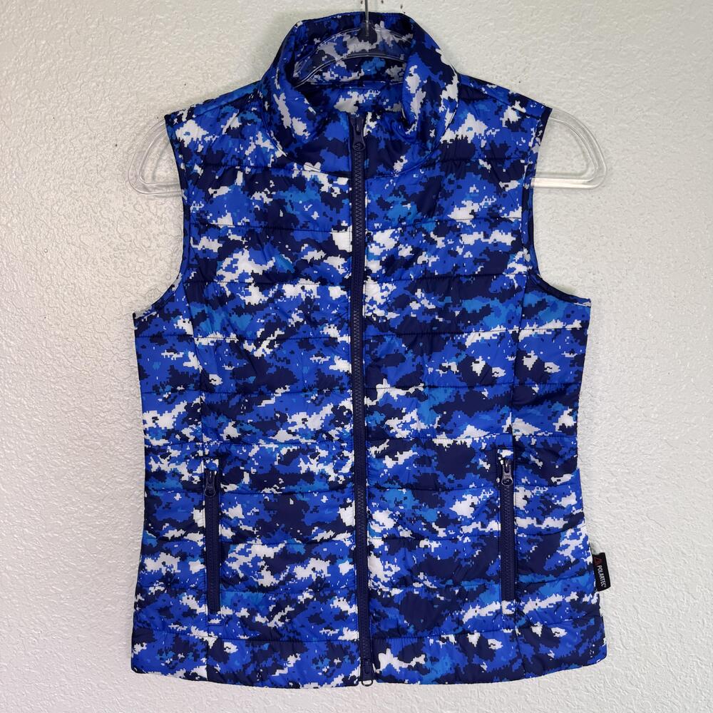 IBKUL Puffer Vest Women Small Blue Camo Polartec Power Fill Outdoor Layer Jacket